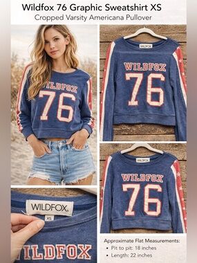 Wildfox 76 Graphic Sweatshirt XS | Cropped Varsity Americana Pullover